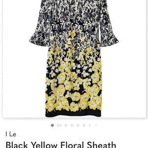 Black and Yellow Floral Midi Sheath Dress by